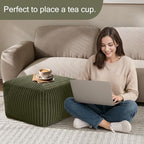 MeMoreCool Square Stuffed Pouf Ottoman Foot Rest, Stripe Furry Floor Pouf Foot Stool with Foam Chunk Filling, Soft Fluffy Stuffed Ottoman Footrest for Living Room, Faux Fur Green - color: Ribbed Green