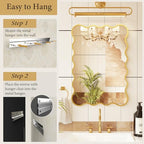 Kelly Miller 22x32 Inch Gold Scalloped Mirror, Large Rectangular Wavy Edge Bathroom Vanity Wall Mirror Decorative for Bedroom Living Room Entryway Fireplace Mantle - size: 32"L x 22"W
