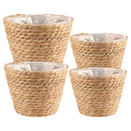 4 Pack 10 in 8.7 in 7 in Seagrass Planter Basket for Indoor Outdoor Plants, Decorative Woven Flower Pot Cover Fits Most Plant Containers