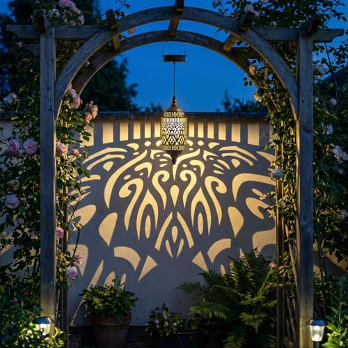 Twinkya Hanging Solar Lights Outdoor Garden Decor, Decorative Waterproof Metal Moroccan Solar Lantern Lamp, Outside Decorations for Patio Yard Porch Backyard Decor, Gardening Gifts for Women Mom - color: Retro Gold, size: 1pack