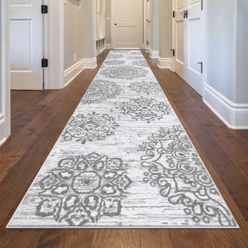 HEBE Hallway Runner Rug 2'8''x14' Washable Vintage Distressed Area Rugs Non Slip Laundry Rug Runner Boho Floor Carpet Runners for Hallways Entryway Laundry Room Kitchen Bathroom - color: Grey, size: 2'8" x 14' (Rectangular)
