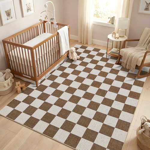 GarveeHome Checkered Terracotta Brown 2x6 Washable Kitchen Runner Rug Geometric Diamond Dot Modern Neutral Boho Soft Low-Pile Long Rug for Bedroom Hallways Entryway Non-Slip TPE Backing - color: Terracotta Brown, size: 2' x 6' (Runner)