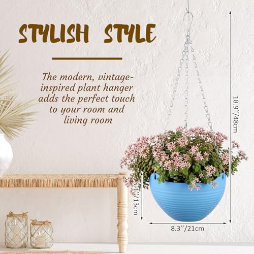 Zopeal 16 Pack Self Watering Hanging Planters 8 Inch Garden Flower Plant Pot Container with Drainer and Chain Round Hanging Pot Plant Basket for Indoor Outdoor Plants(Blue) - color: Blue