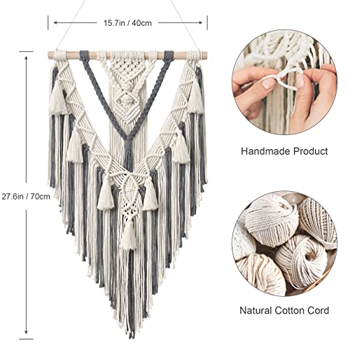 Dremisland Macrame Woven Wall Hanging Boho Geometric Woven Tapestry Beige & Grey Cotton Handmade Bohemian Art Decor with Tassel Craft Ornament for Bedroom Living Room Apartment Nursery (Grey) - color: Grey