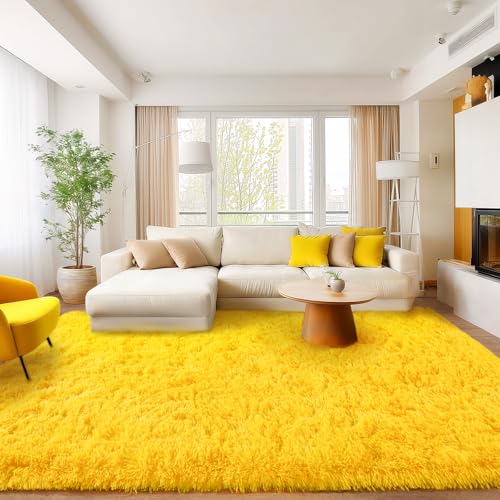 Area Rugs for Living Room Bedroom 9x12, Ultra Fluffy Shag Rug Modern Washable Carpet Soft Shaggy Non Slip Indoor Plush Fuzzy Rugs for Bedroom Dorm Office Home Aesthetic Decor, Yellow - color: Yellow, size: 9' x 12' (Rectangular)