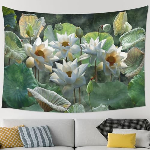 Keiutexe Lotus Flower Tapestry 80" X 60" Wall Hanging Party Decorations Home Decor For Bedroom Living Room Dorm (200 X 150cm) - color: Lotus Flower, size: 80 X 60 Inch