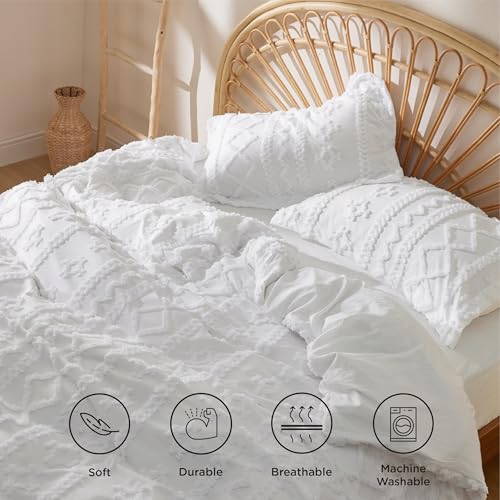 Bedsure Boho Duvet Cover King Size, Soft & Comfortable Elegant Design Boho Bedding for Decoration, Machine Washable Comforter Cover for All Seasons,Includes 1 Duvet Cover & 2 Pillow Shams,White - color: 04 - White - Elegant (No Comforter), size: King (104