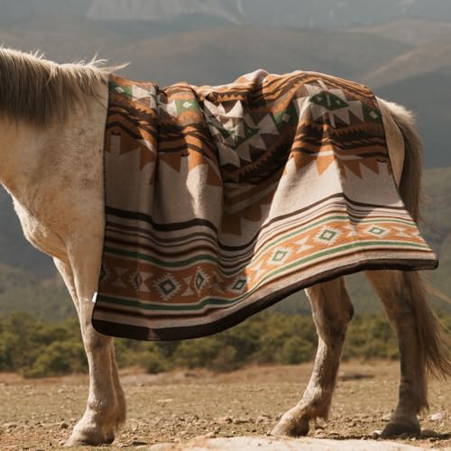 Aztec Throw Blanket with Soft Sherpa Lining, Traditional Southwestern Navajo Tribal Style Warm Throw for Camping, Outdoor, Cozy Boho Blanket for Couch, Sofa, Bed, 50"x60", Yellow - color: Yellow, size: 50" x 60"