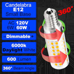 E12 LED Candelabra Light Bulb 6W 6000K Daylight White AC120V 600lm Dimmable E12 T6 C7 Candle Small Base 60 Watt Replace Ceiling Fan Pendant Chandelier Lighting Living Rooms, 4 Pack - color: 6000k Daylight White, size: 6 Watt-Dimmable-4 Pack