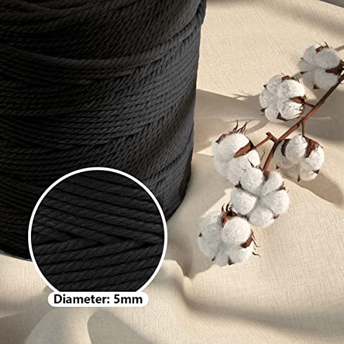 Macrame Cotton Cord 5mm x 328yds, ZUEXT Natural Handmade Black Braided Cords 4 Strands Knitted Rope String for Craft Wall Hanging Weaving Tapestry Dream Catchers Hanger DIY Gift (300m) - color: Black, style: 5mm x 300m