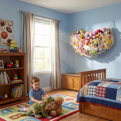 Stuffed Animal Net or Hammock XL for Flat Wall Mounted Handmade Macrame Toy Display Hanging Plush Toy Net for Stuff Animal Storage(Cream) - color: Cream for Wall, size: 60" W