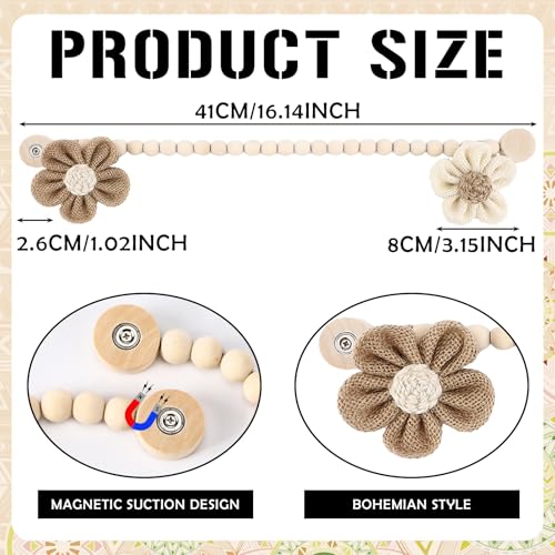 2 Pcs Beaded Sunflower Magnetic Curtain Tiebacks Boho Wooden Curtain Tie Backs for Farmhouse Curtains Holders for Bedroom Decor Baby Nursery Decor for Home Office (Linen,Boho Style) - style: Boho Style