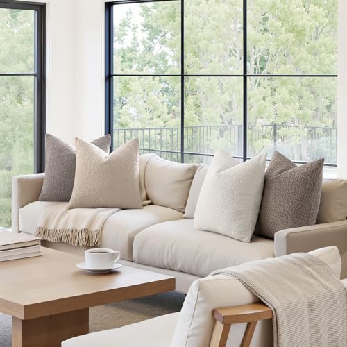 MIULEE Pack of 4 Decorative Textured Boucle Throw Pillow Covers 18x18 Inch Neutral Accent Solid Pillow Cases Soft Couch Cushion Covers for Modern Farmhouse Boho Chair Sofa Bed Livingroom Home Decor - color: Neutral, size: 18" x 18" (Pack of 4)