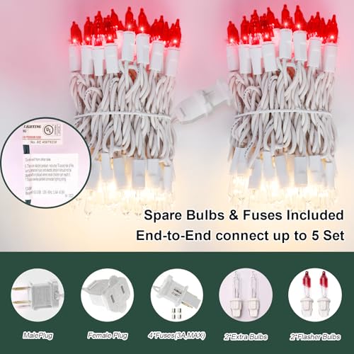 LAMPHOME 100 Count Red Clear Valentine Lights, Connectable 20ft Valentine Room Lights, Plug in Pink Christmas String Light Indoor Outdoor for Christmas Bedroom Valentines Party - color: Red and Clear-White Wire