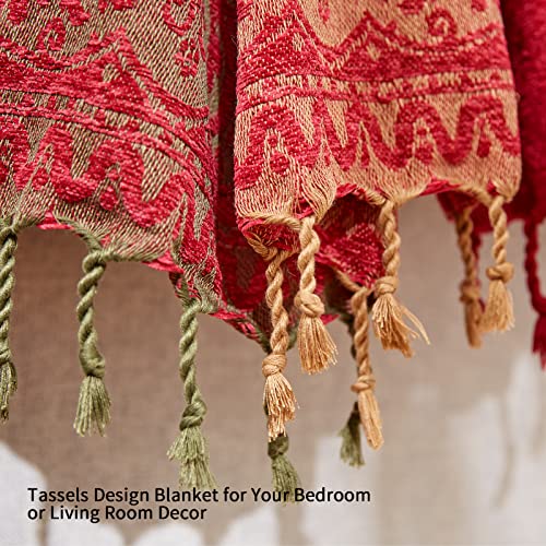 amorus Bohemian Throw Blankets Chenille Jacquard Tassels Soft Chair Cover for Bed Couch Decorative Sofa Throw Blankets - Colorful Tribal Pattern (Red, 60x75 Inches) - color: Colorful Tribal Pattern, size: 60 x 75 in