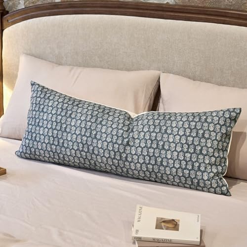 Amor Virisso Floral Pillow Covers 14x36 Couch Pillows for Living Room Farmhouse Neutral Pillow Covers Decorative Throw Pillow Covers Accent Sofa Pillows 1PC, Dusty Blue - color: Dusty Blue, size: 36" x 14" (Pack of 1)