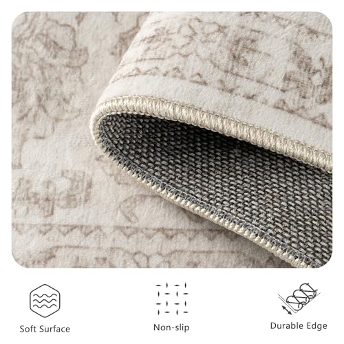 8x10 Area Rugs for Living Room, Washable Vintage Retro Floral Rug, Low Pile Non Slip Distressed Large Carpet for Bedroom, Dining Room, Office, Home (Light Brown) - color: E-light Brown, size: 8' x 10' (Rectangular)