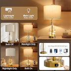 OYEARS 23" Table Lamps for Living Room Set of 2 Bedside Lamps for Night Stands Bedroom Lamps Farmhouse Rattan Boho Lamp Glass Nightlight End Table Lamp with USB C+A (Gold),Two Light Points - color: Light Gold