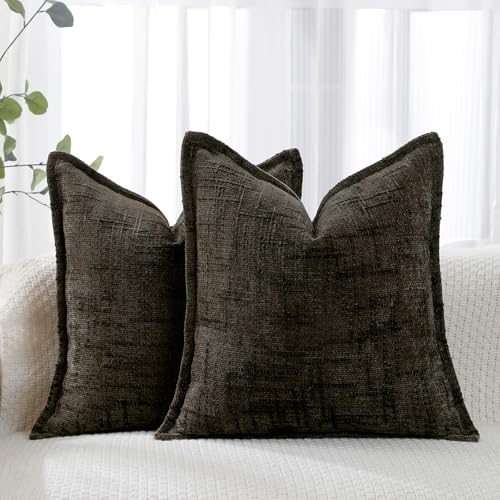 HPUK Fall Chenille Soft Throw Pillow Covers 18x18 Set of 2, Accent Cushion Covers for Living Room, Bedroom, Decorative Solid Color Pillow Covers for Couch, Sofa, Chair, Charcoal - color: Chenille-charcoal, size: 18" x 18" (Pack of 2)