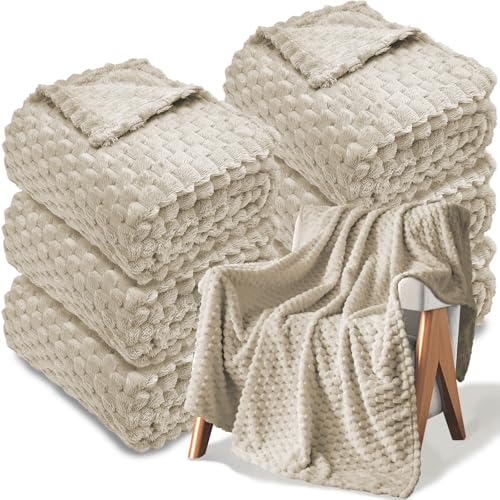 6 Pcs Flannel Throw Blanket Bulk 50 x 60 Inch - 240 GSM Turtle Velvet Jacquard Decorative Blankets Soft Lightweight Bed Throw for Sofa Pet Bed Party Outdoor Wedding Ideas (6, Khaki) - color: Khaki