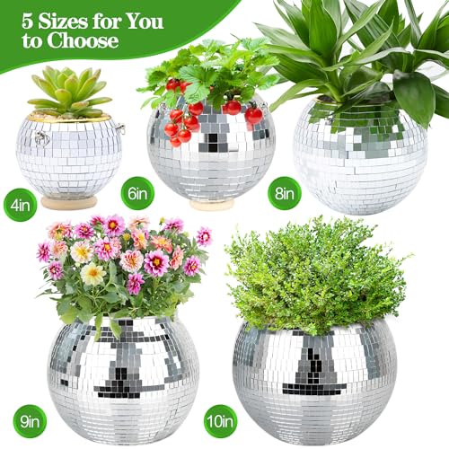 6" Disco Ball Planter, Disco Ball Plant Hanger with Hanging Rope, Hanging Chain, Hook, Circle and Extra Mirror Pieces - color: 1×6" Silver