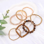 Bohemian Natural Stone Beaded Bracelets for Women Men Stackable Stretch Beads Bracelet Set with Charm and Tassel Multilayered Elastic Gemstone Bracelets Summer Beach Boho Jewelry Gift for Women - color: Brown-1