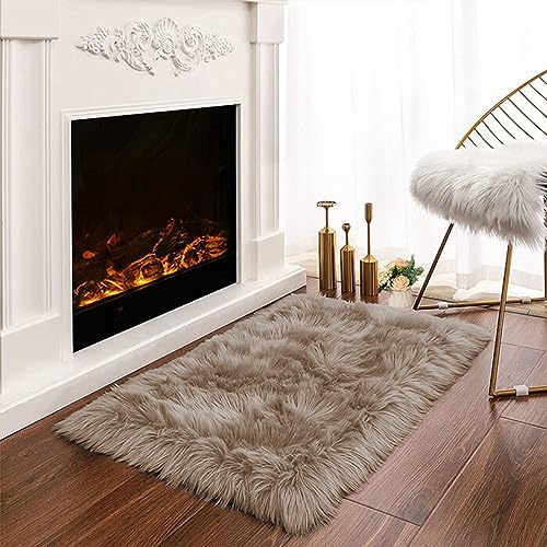Latepis 2x3 Brown Beige Small Faux Fur Rug Fluffy Furry Rugs Throw Rug Washable Shag Plush Soft Rugs for Living Room Bedroom and Dorm - color: Beige, size: 2' x 3' (Rectangular)