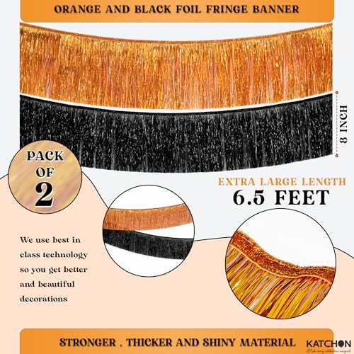 KatchOn, XtraLarge Black and Orange Fringe Banner - 6.5 Ft, Pack of 2 Fringes | Tinsel Garland for Basketball Theme Birthday Decorations | Orange Black Fringe Garland for Graduation Decorations 2026 - color: Orange and Black