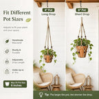 Macrame Plant Hanger Indoor, 23" No Tassel Hanging Plant Holder, Sturdy Flower Pot Holder with Hooks - Brown (Pot NOT Included) - color: Brown, size: 23"-1pc