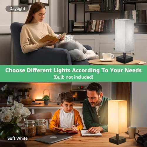 DEGNJU Small Lamp for Bedroom, Bedside Lamps for Night Stands, Mini Minimalist Table Lamp With Square Flaxen Fabric Shade, 11 Inch Desk Reading Lamp for Dorm Living Room Office, 1 Pack - color: Square-Flaxen-11 Inch, size: 1 Pack