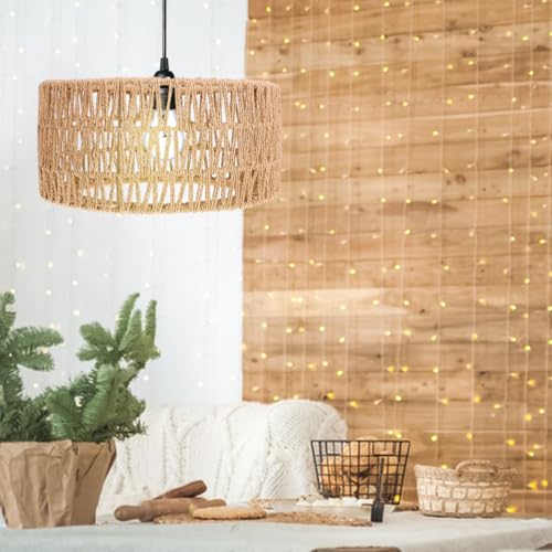 BESTOYARD Straw Rope Lampshade Woven Ceiling Light Cover 11.81X5.90In Rustic Pendant Lamp Shade Replacement for Indoor Home Bar Tea Room Decor