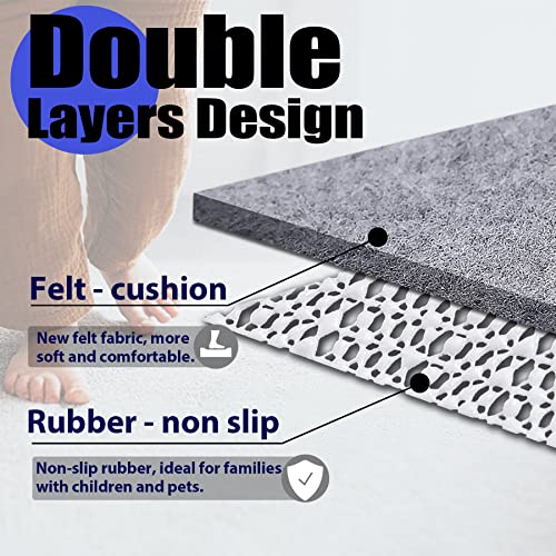 Non Slip Rug Pad Grippers - 2x10 Ft, 1/4" Thick, Felt + Rubber Double Layers Area Carpet Mat Tap, Provides Protection and Cushioning for Hardwood or Tile Floors - size: 2'X10', style: Felt + Rubber- 1/4" Thick