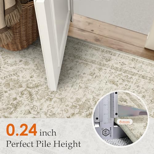PureCozy Taupe 2x3 Entryway Rug Vintage Area Carpet Indoor Kitchen Washable Door Mat Entrance Small Low Pile Traditional Distressed Retro Accent Throw Rug Non Slip Office Bathroom - color: Neutral Taupe, size: 2' x 3' (Rectangular)