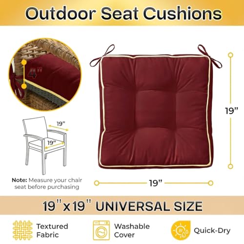 4 Pack 19x19 Inch Shredded Foam Chair Cushions with Straps - All-Season Seat Pads for Indoor/Outdoor Dining, Office, Patio, Kitchen Chairs (RED, 19 INCH × 19 INCH) - color: Red