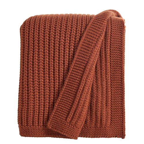 Chunky Knit Rust Orange Throw Blanket 50"x60" Soft Cozy Lightweight Knitted Blanket for Couch Sofa Bed,Cute Decorative Spring Throw for Living Room - color: Rust Orange, size: 50"x 60"