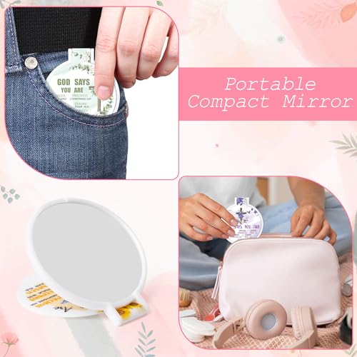 Y1tvei Christian Gifts Compact Mirror - 36Pcs Flower Cross God Say You Are Bible Verse Folding Compact Mirrors Inspirational Small Portable Pocket Makeup Mirror for Purse Church Party Favors for Women - color: White-cross