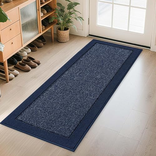 BEQHAUSE Indoor Door Mat 24" x 60", Dirt Trapper Door Mats Non-Slip Entryway Rugs Washable, Trap Dirt Absorbent Welcome Mat, Low Profile Floor Mats for Front Back Door and Entryway, Blue - color: Blue, size: 24" X 60" (Rectangular)