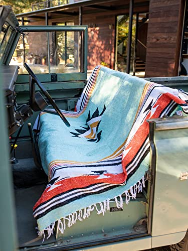 Teal Mexican Blanket by Laguna Beach Textile Co - Beach, Yoga, Camping, or Decorative Throw Blanket - Traditional Handmade Serape - Teal Baja - color: Teal