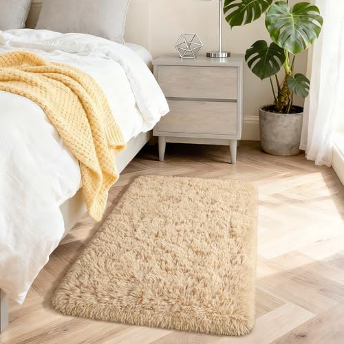Merelax Modern Soft Fluffy Small Shaggy Rug for Bedroom Livingroom, Soft Non-Slip Kids Room Entryway Throw Rugs, Plush Furry Fur Area Rugs Comfy Nursery Accent Floor Carpet 2x3 Feet, Beige - color: Light Tan, size: 2' x 3' (Rectangular)