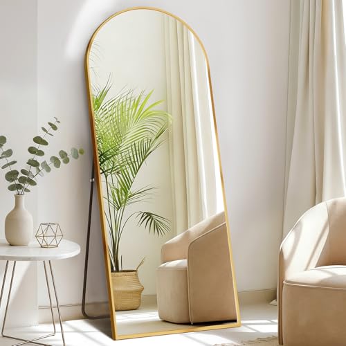 DUMOS Arched Full Length Mirror, 56"x21" Full Body Floor Standing Mirror with Aluminum Frame and Shatter Proorf Nano Glass, Modern Wall Hanging Leaning for Living Room, Home Decor, Gold - color: Gold-rounded, size: 56"L x 21"W