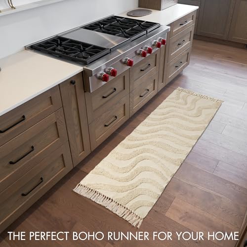 Beautiful 2x6 ft. Boho Runner Rug with Tassels for Your Hallway, Bedroom Or Living Room - Soft Cotton Carpet Fits Perfectly in Any Kitchen/Dining Space - Washable Rug Enhances Any Home Decor