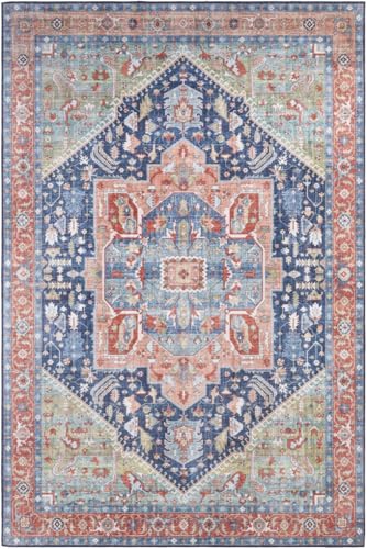 Navy Blue Distressed Vintage Medallion Washable Area Rug for Living Room Dining Kitchen Bedroom Nursery Playroom Traditional Carpet 2x3 Boho Antiqued Non Slip Large Indoor Carpet Bathmat - color: I, size: 2x3ft