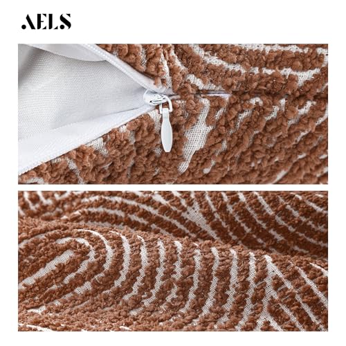 AELS Boho Decorative Textured Throw Pillow Covers 26x26, Modern Mid Century Rainbow Tufted Pillow Case, Farmhouse Rustic Geometric Woven Cushion Case for Bed Couch Sofa, Burnt Orange - color: Burnt Orange, size: 26" x 26" (Pack of 2)