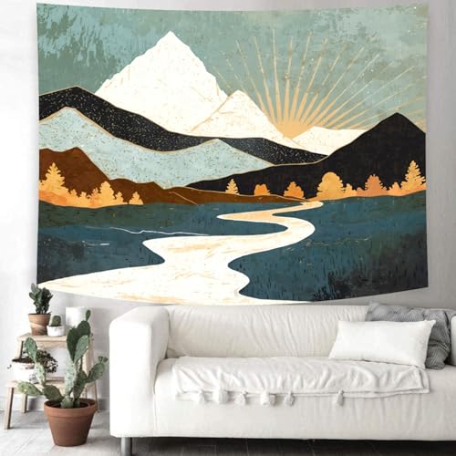 Delur Boho Mountain Tapestry Sunset Nature Forest Tree Landscape Wall Hanging Tapestry Sunrise Abstract Psychedelic Headboard for Bedroom Living Room Home Decor (70.8" x 92.5") - color: Boho Mountain, size: 70.8"L x 92.5"W