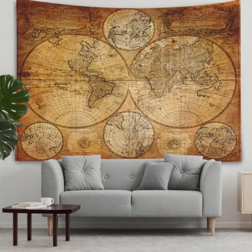 CAPSCEOLL Tapestry World Map, Wall Tapestries Vintage Map Tapestry Wall Hanging Kids Tapestries for College Room Decor 60X50 Inches,Brown Yellow - color: Brown Yellow, size: 60"L x 50"W