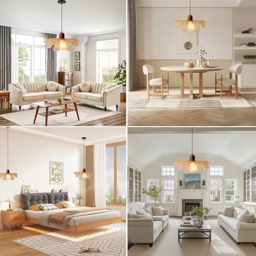 Amber Glass Pendant Light Vintage Kitchen Island Over Hanging Lights 13-inch Glass Shade Natural Wood Chandelier for Living Room Dining Room Bedroom, 1-Light - color: Amber, 1 Light