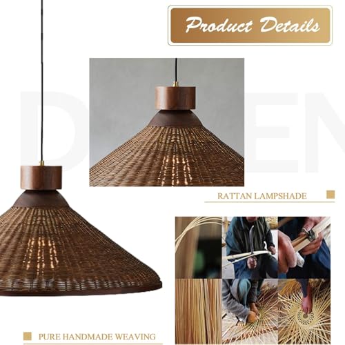Rattan Woven Pendant Hanging Lighting,Vintage Ceiling Light Bamboo Chandelier for Living Room Bedroom Restaurant Cafe Teahouse Bar Dining Room