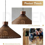 Rattan Woven Pendant Hanging Lighting,Vintage Ceiling Light Bamboo Chandelier for Living Room Bedroom Restaurant Cafe Teahouse Bar Dining Room