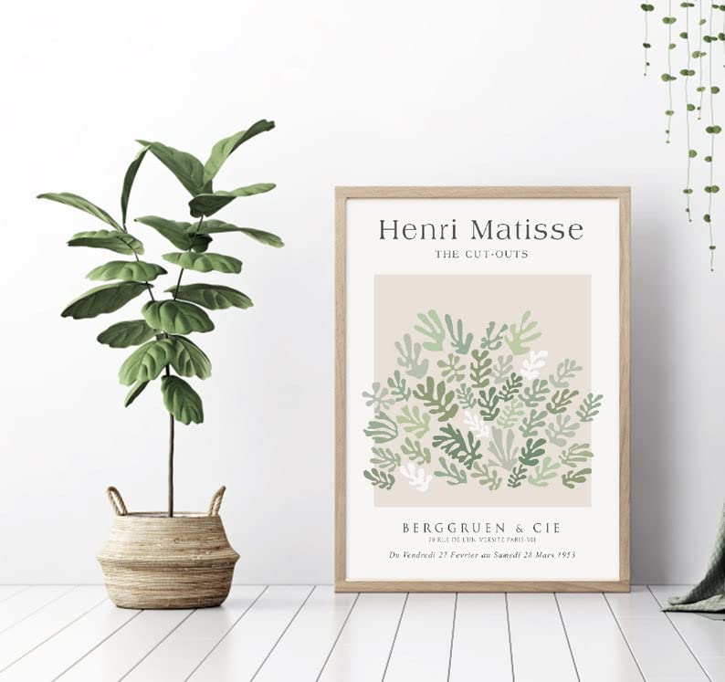 Unframed Sage Green Wall Art Set of 3,12x16IN Abstract Matisse Wall Decor,Quality Canvas Prints Posters Decoration for Bathroom Living Room Bedroom, Unframed - color: Unframed Matisse Green-1, size: 16"L x 12"W
