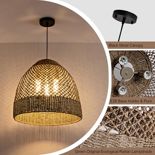 19" Farmhouse Rattan Chandelier 3-Lights Costoal Pendant Light Boho Hand Woven Wicker Hanging Light Fixture for Living Room Bedroom Dining Room Kitchen Island Foyer Restaurant Coffee - color: Coffee-D